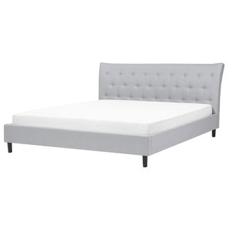Beliani Cama Tapizada Gris Claro 180 X 200 Cm Con Somier Y Cabecero Acolchado Saverne