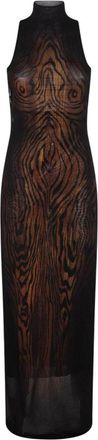 Jean Paul Gaultier Abito Lungo In Rete Abito Lungo In Rete Doppio Strato Stampato Wood Doppio Strato Stampato Wood-Donna