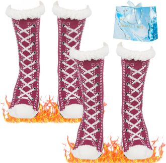 Generic 2 Pairs Ultra-Thick Slipper Home Socks, 2026 New Warm Cashmere Socks for Women, Winter Warm Non Slip Cozy Fuzzy Slippers Socks, for Indoor Women Men (