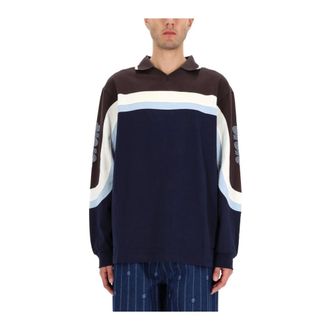 Dr&ocirc;le de Monsieur Grafische Print Katoenen T-shirt met Ronde Hals - Heren - Tops - Blauw - Maat: XL Katoen