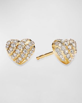 David Yurman Heart Stud Earrings in 18K Gold with Diamonds