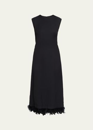 Plan C Sleeveless Feather-Hem Midi Dress