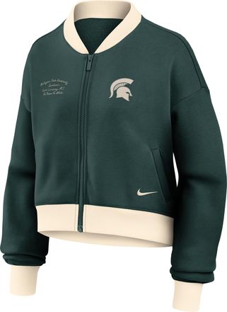 Nike Michigan State Academic Nike Womens College Oversized Cropped Full-Zip Bomber Jacket in Green | 050M0DKPMST-XVR