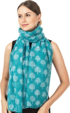 World of Shawls Mulberry Tree Scarf Shawl Wrap Soft Warm (Teal with white Tree)