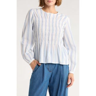 Ichi Stripe Peplum Top in Cloudd Dancer at Nordstrom Rack, Size 10 Us / 42 Eu