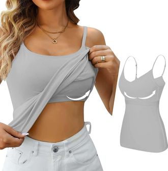 Generic HUIFUAO Women Tank Tops With Built In Bra Plus Size Workout Sport Camisole Vest Summer Basic Cotton Yoga Black Undershirt (Z03 Grey, XXXL)