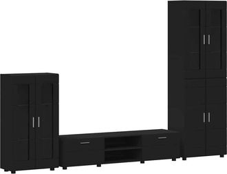 vidaXL Conjunto De Mueble De Tv Con Caj&oacute;n Negro Madera De Ingenier&iacute;a Vidaxl