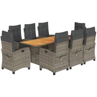 vidaXL Set Comedor Jard&iacute;n 9 Pzas Y Cojines Rat&aacute;n Sint&eacute;tico Gris Vidaxl