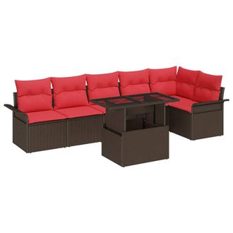 vidaXL Conjunto De Sof&aacute; De Jard&iacute;n Con Coj&iacute;n 7 Pcs Marr&oacute;n Polirat&aacute;n Vidaxl