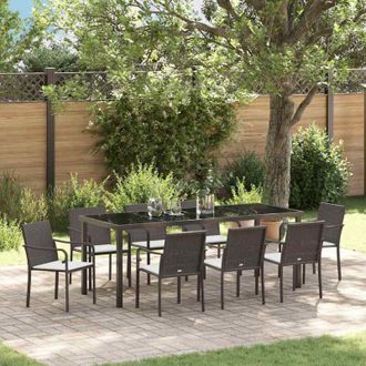vidaXL Conjunto De Comedor De Jard&iacute;n 9 Pcs Marr&oacute;n Y Negro Vidaxl