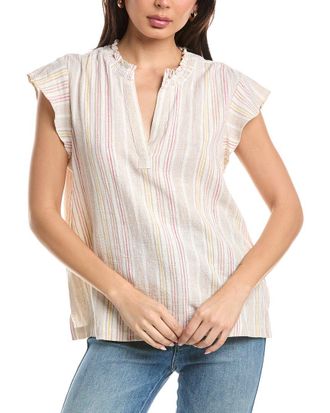 Sanctuary Split Neck Linen-Blend Tunic Top