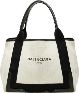 Balenciaga Black White Canvas Leather Handbag Pouch Tote Bag (Pre-Owned)