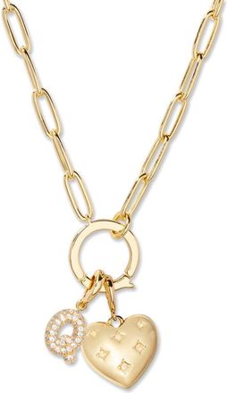 Brook & York Lillian Initial Heart Charm Necklace in Gold Q at Nordstrom