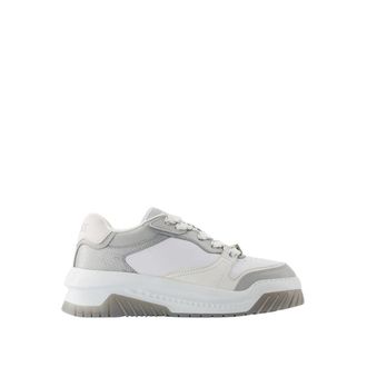 Versace Grijze Leren Sneakers - Odissea Stijl - Heren - Sneakers - Grijs - 40 1/2 EU - Leer - Schoenen