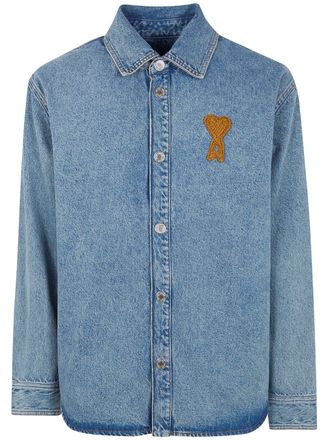 Ami Overshirt With Knitted Ami De Coeur