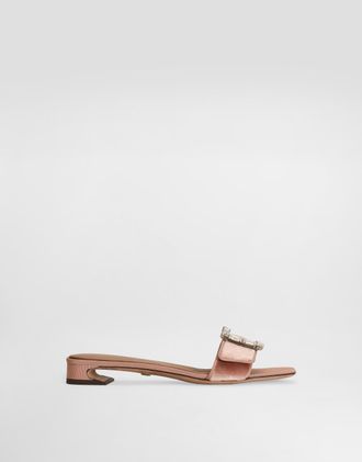 Dolce & Gabbana Velvet Mules With Bejeweled Buckle - Woman Sandals And Wedges Pink 37.5