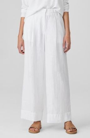 Eileen Fisher Pleated High Waist Organic Linen Wide Leg Pants in White at Nordstrom Rack, Size X-Large