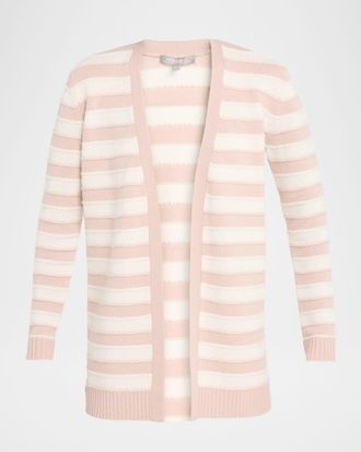 Neiman Marcus Cashmere Striped Open-Front Cardigan