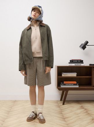 Twik Womens Corduroy neckline zippered twill jacket