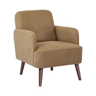 DRAWER Sill&oacute;n retro de tela con patas de madera oscura - bronce