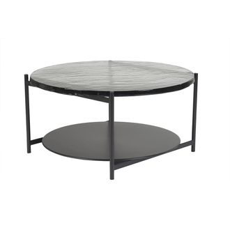 Miliboo Miliboo - Mesa De Centro Redonda Con Doble Tablero De Cristal Reciclado Y Metal Negro 85 Cm Welle