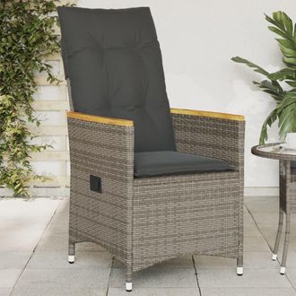 vidaXL Sill&oacute;n Reclinable De Jard&iacute;n Con Cojines Rat&aacute;n Sint&eacute;tico Gris Vidaxl
