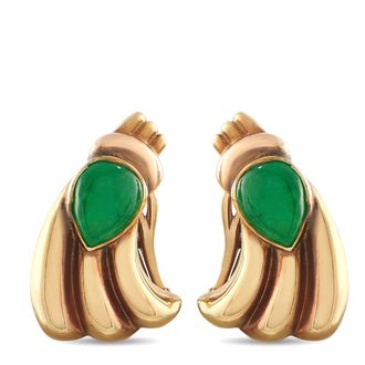 Luxury Bazaar 14K Yellow Gold Jade Retro Earrings MF16-071526