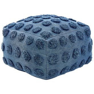 Beliani Puf De Algod&oacute;n Azul 50 X 50 Cm Relleno Eps Patr&oacute;n Geom&eacute;trico Lunares Vishvi