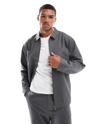 Asos slim trucker jacket in gray twill - part of a set