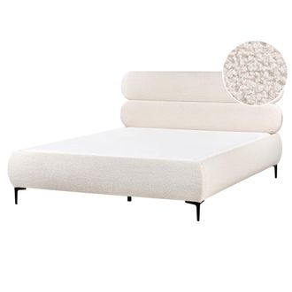 Beliani Cama Con Somier Minimalista De Boucl&eacute; Cabecero Patas De Metal Negro Dormitorio 160 X 200 Cm Blanco Crema Lessay