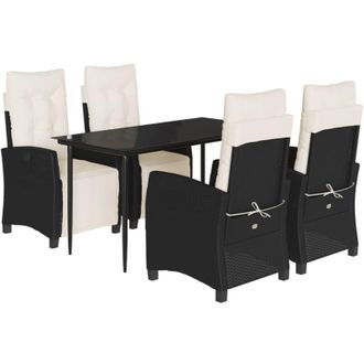 vidaXL Set De Muebles Jard&iacute;n 5 Pzas Con Cojines Rat&aacute;n Sint&eacute;tico Negro Vidaxl