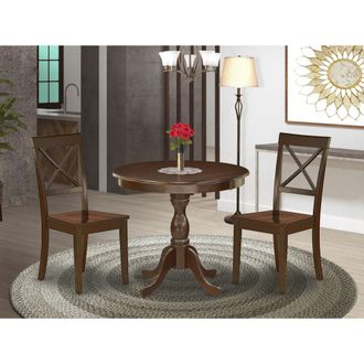 East West Furniture AMBO3-MAH-W 3 Pc Dining Room Set - 1 Round Pedestal Table and 2 Mahogany Dinning Chairs - Mahogany Finish