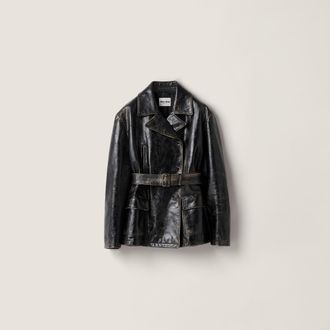 Miu Miu Double-breasted calf leather caban jacket