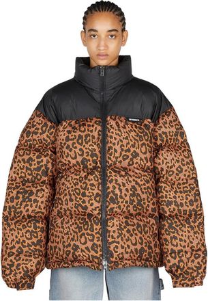 VETEMENTS Leopard Print Gewatteerde Jas - Dames - Gewatteerde jassen - Bruin - S - Polyester - Jassen