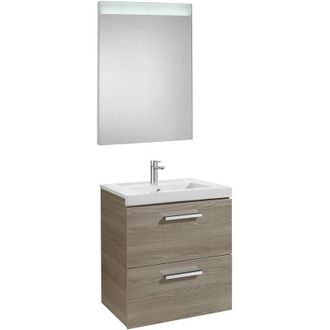 Roca Roca - Conjunto De Mueble (2 Cajones), Lavabo Y Espejo Led Prisma Color: Fresno - Medidas: 600 Mm