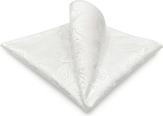 Shlax & Wing Mens Pocket Square Solid Color Paisley for Suit Jacket New, White, L