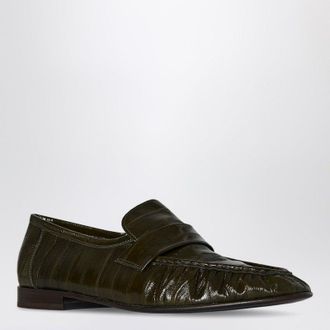 The Row Olive Green Eel Leather Loafers