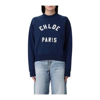 Chlo&eacute; Hoodies & sweatvesten, Dames, Blauw, M, Blauwe Crew Neck Sweatshirt