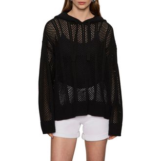 Sanctuary Beach Open Knit Hoodie in Black at Nordstrom Rack, Size Xx-Small