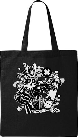 Generic Japanese Samurai Skater Urban Skateboard Graphic Natural Ecological Cotton Tote Bag Black