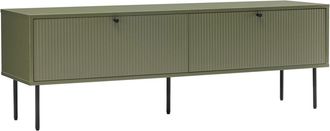 Oviala Mueble de TV de 2 puertas en acero y MDF 150 cm, verde oliva