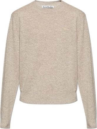 Acne Studios Wollen Trui Met Logo - Heren - Ronde hals truien - Beige - M - Wol - Truien & Vesten