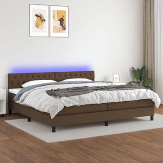 vidaXL Cama Box Spring Colch&oacute;n Luces Led Tela Marr&oacute;n Oscuro 200x200 Cm Vidaxl