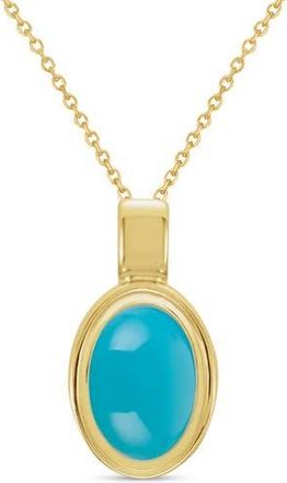 Allurez Oval Natural Cabochon Moss Agate Pendant Necklace 14K 0.72ct in Turquoise,yellow Gold at Nordstrom, Size 18