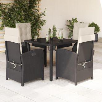 vidaXL Set De Muebles Jard&iacute;n 5 Pzas Con Cojines Rat&aacute;n Sint&eacute;tico Negro Vidaxl