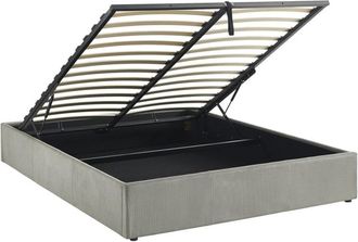 Sweeek Cama con somier abatible 160x200cm, acabado en pana fina, gris