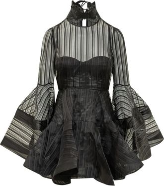 Zimmermann Black Stripes Mock Collar Mini Dress