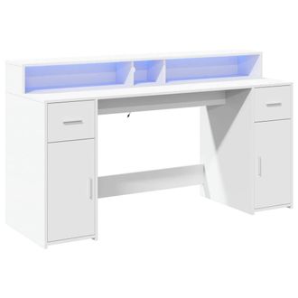 Berkfield Home Soft Desk with LED Lights White 160x55x91 cm Engineered Wood | Size: 160 x 55 x 91 cm