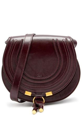 Chlo&eacute; Marcie Small Glossed Leather Saddle bag - Red - One Size