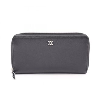 Chanel Black Grained Calfskin Long Wallet (Bi-Fold) (Pre-Owned)